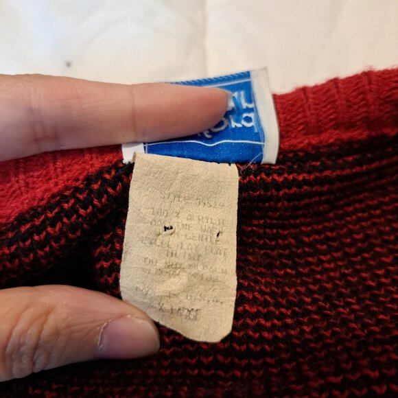 Vintage 80's Christmas Cardigan Sweater Size XL Bedford Fair Red/Black - Picture 8 of 10